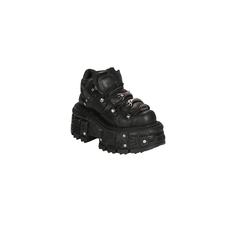 New Rock M-106-S1 Black Leather Metallic Platform Boots Ankle Reactor Sole